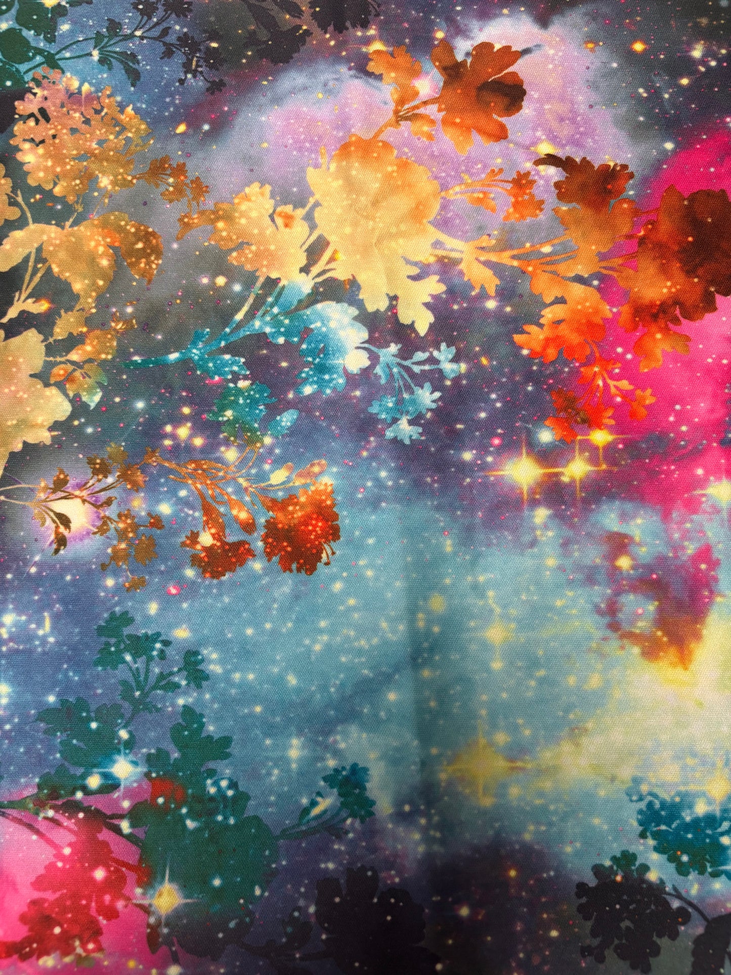 Colorful floral design on a starry night sky background